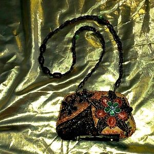 Women's Small Handbag Beaded Flowers on one side